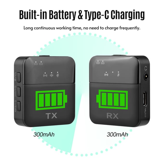 2.4G Mini Draadloos Microfoonsysteem met 1 Zender + 1 Ontvanger Omnidirectionele Condensator one-trigger-one zwart