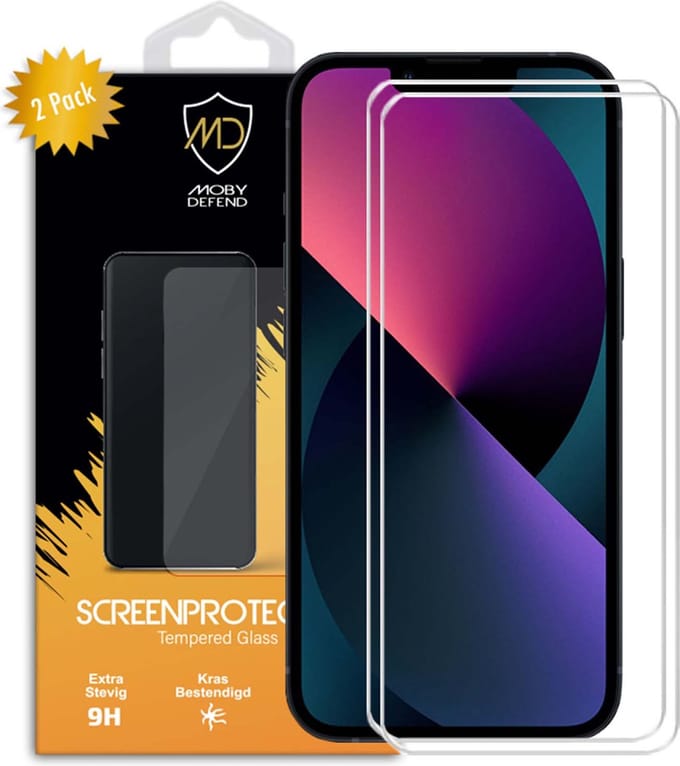 2-Pack MobyDefend Screenprotectors - Geschikt voor iPhone 13 / iPhone 13 Pro - Case-Friendly Screensavers - Gehard Glas