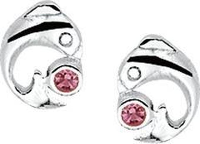 Oorknoppen Dolfijn Zirkonia Zilver Gerhodineerd Glanzend 8.5 mm x 6.5 mm