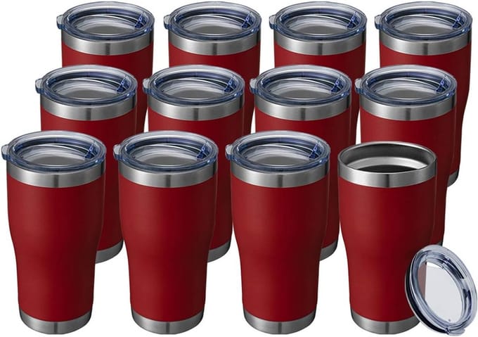 20 oz roestvrijstalen beker met deksel - 12 stuks