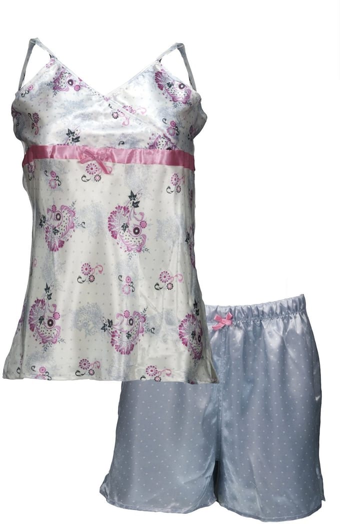Irresistible Dames Shortama - Satijn - V Hals - Blauw - Maat M