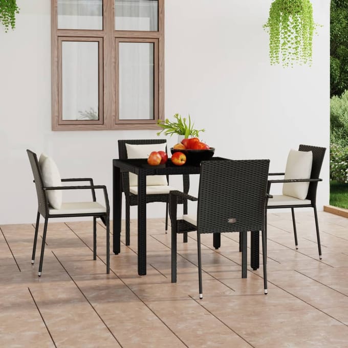 vidaXL - Tuinstoelen - 4 - st - met - kussens - poly - rattan - zwart