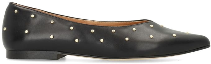 Manfield - Dames - Zwarte leren loafers met studs - Maat 38