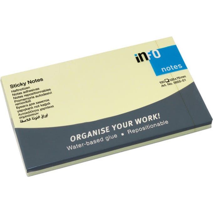 Info sticky notes - 100 vel - 125x75mm - geel - IN-5655-01