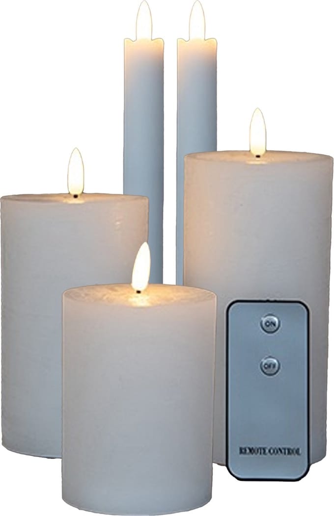Anna's Collection LED Stomp/Dinerkaarsen set - 5-delig - wit - 10/12/15/23 cm - incl. afstandsbediening