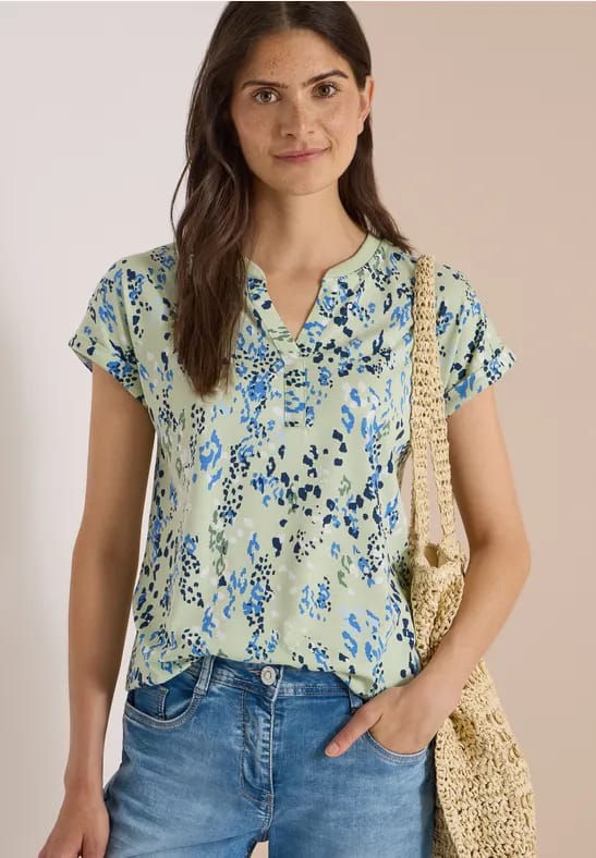 Shirt met split in de hals en print