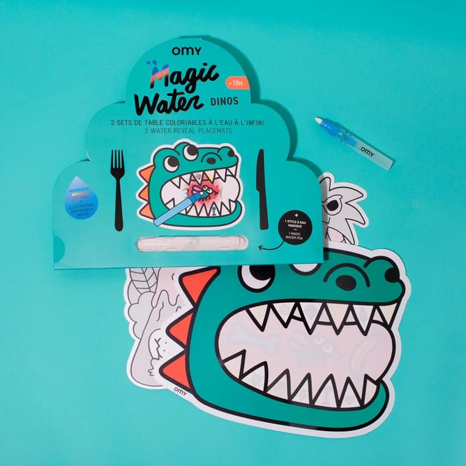 Omy Magic Water placemat set van 2 placemat + 1 waterstift Dinos