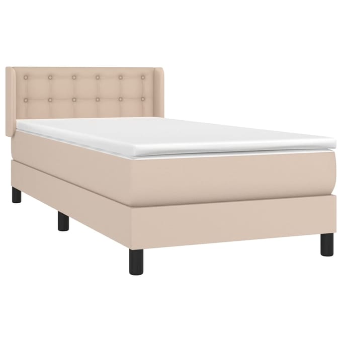 vidaXL - Boxspring - met - matras - kunstleer - cappuccinokleurig - 90x200 - cm