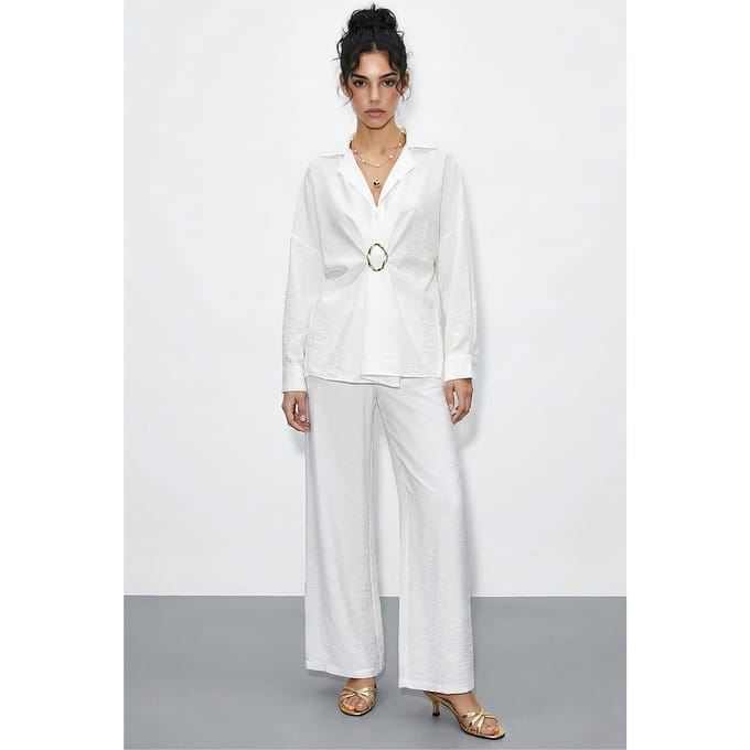 Oversized Button-Up Shirt en Wijde Pantalon Set