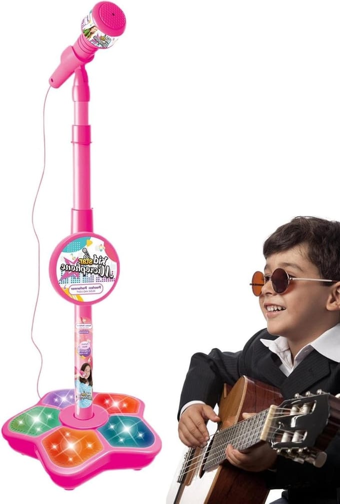 Kinder Microfoon - Karaoke Microfoon - Muziek Plezier - Met Verstelbare Standaard - 100 cm Hoog - Roze