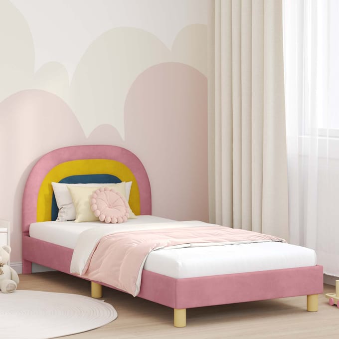 vidaXL - Kinderen - bedframe - met - hoofdboard - Roze - 90 - x - 190 - cm - Fluweel