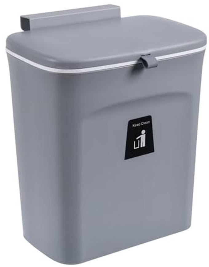 Hanging 9 Litre Waste Bin with Lid - Space Saving Kitchen Garbage Bin