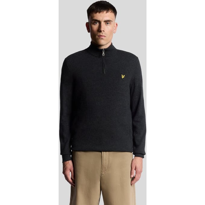 Lyle & Scott Lamswol Mix 1/4 Rits Trui - Blauw