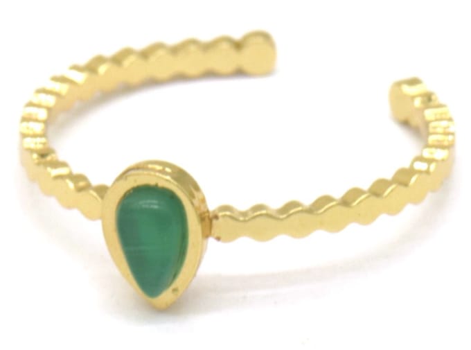 Ring met Druppel - RVS - One Size - Goudkleurig en Groen
