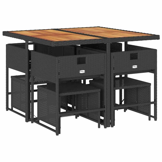 vidaXL - 9-delige - Tuinset - poly - rattan - zwart