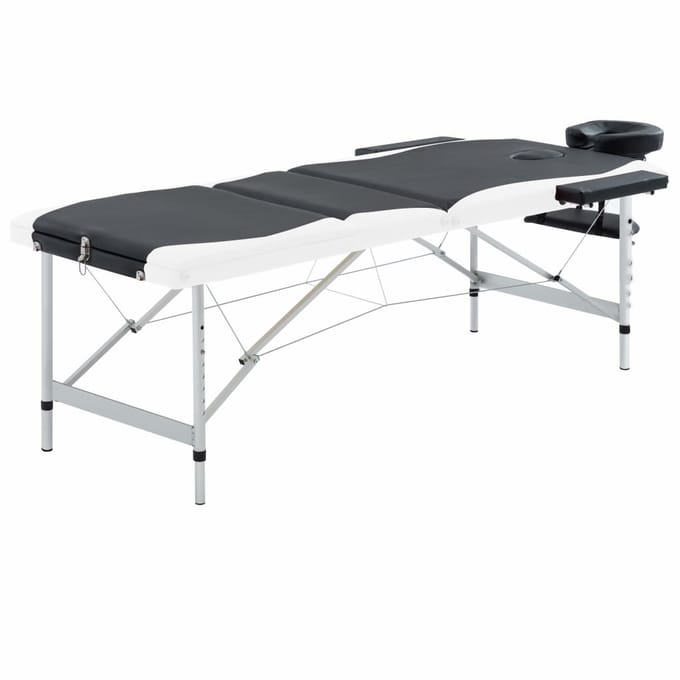 vidaXL - Massagetafel - inklapbaar - 3 - zones - aluminium - zwart - en - wit
