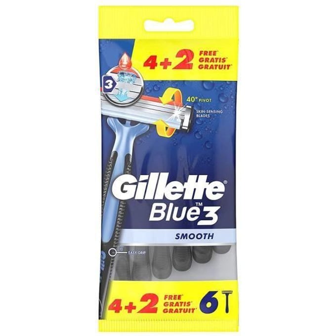 Blue 3 Smooth wegwerpscheermesjes voor mannen 6 stuks