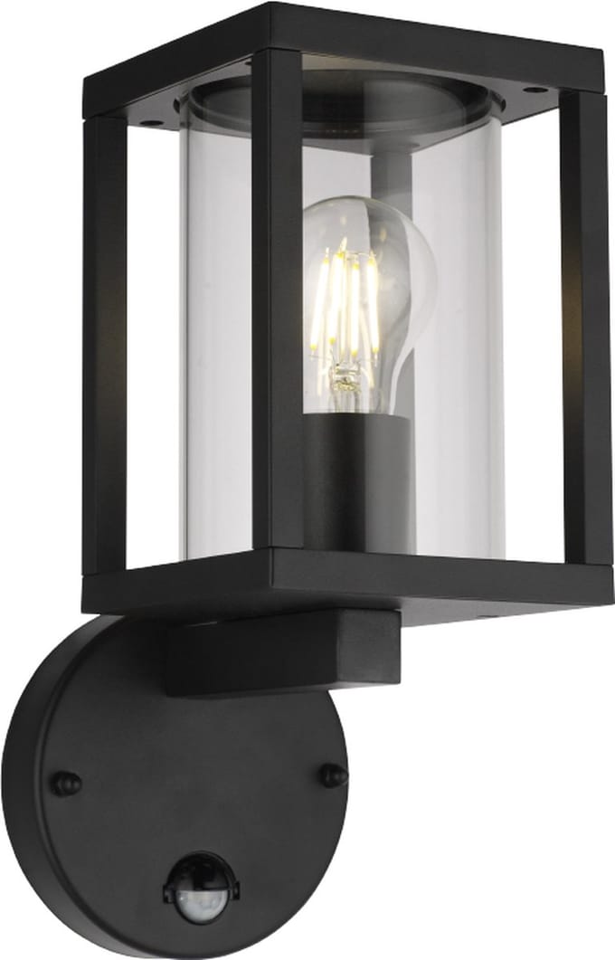 Olucia - AMALIE - Buitenwandlamp met bewegingssensor - Zwart - Vorm: Rechthoek