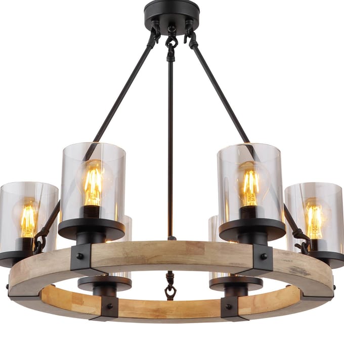 Globo Hanglamp Lila met houten ring, rond, 6-lamps