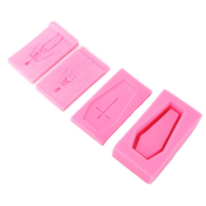 Moule en Silicone Halloween Forme Cercueil Squelette 3D Antiadhésif Durable Résistant aux Hautes Températures pink