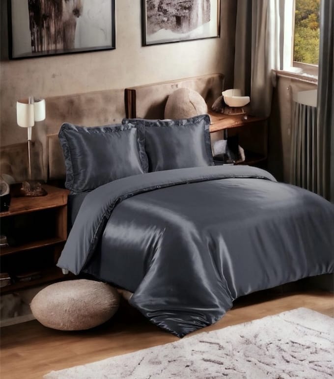 Beauty Silk Dekbedovertrek - 240x200/220 - Glans Satijn - Antraciet