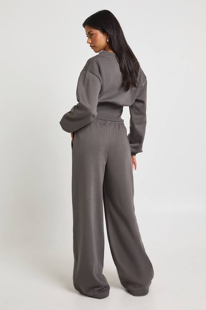 boohoo Dames V-Hals Diep Taille Sweatshirt Trainingspak | Charcoal | Maat: Medium