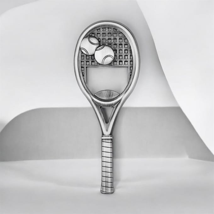 Flesopener Tennisracket ( Donker Zilverkleurig 10.5 x 4.0 cm