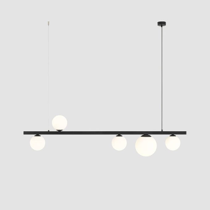 ALDEX Hanglamp Garda 5, balk, metaal, glas, zwart, 5-lamps.
