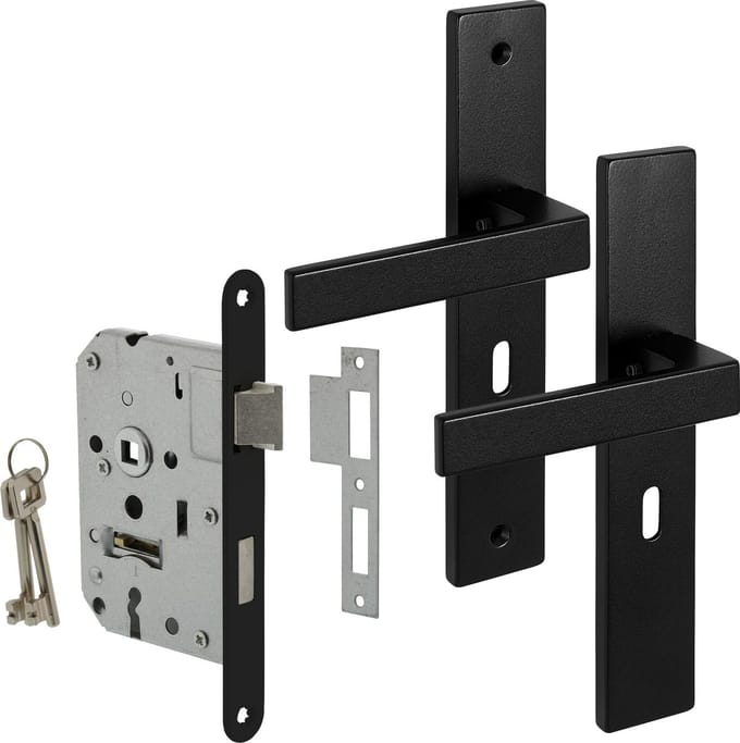 Eliot® deurklink op schild baardsleutel 56mm - incl. insteekslot met 2 sleutels - mat zwart