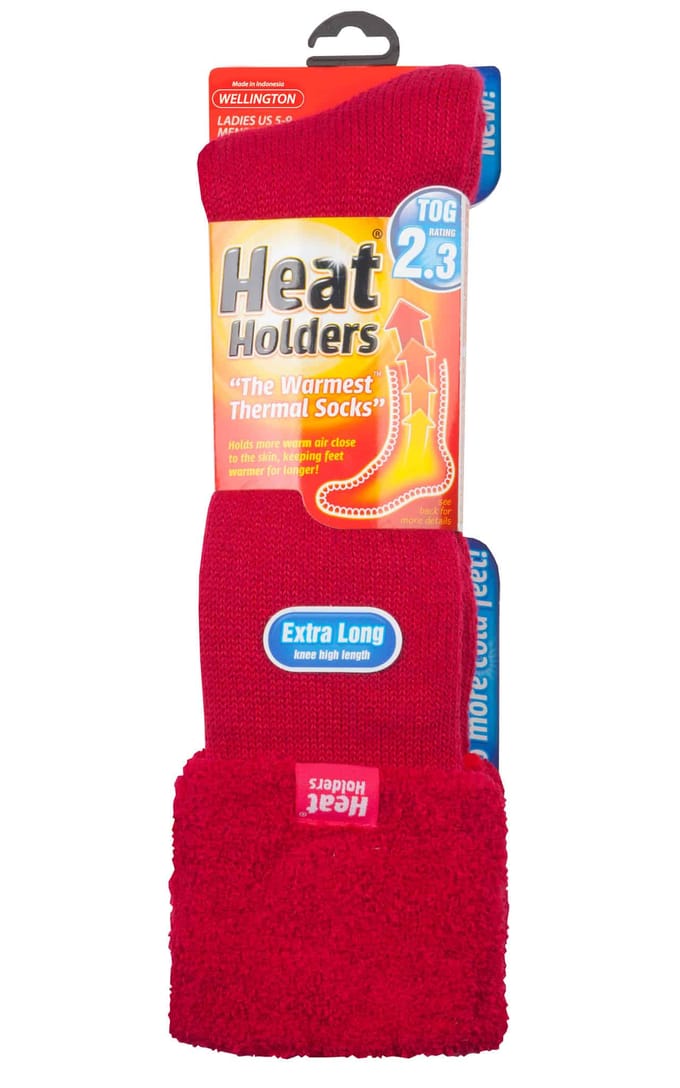 Heat Holders Dames Thermische Wellington Boot Sokken - Rood