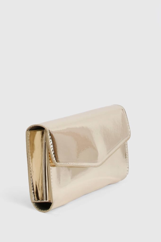 boohoo Dames Metallic omvouwbare clutchtas | Goud