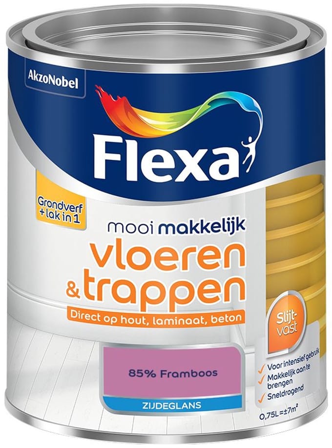 Flexa - Mooi Makkelijk Vloeren & Trappen Zijdeglans - 85% Framboos - Mengverf - 750 Ml