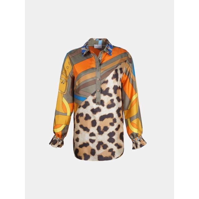 Mucho Gusto ® blouse santa monica luipaard oranje met gratis sjaal