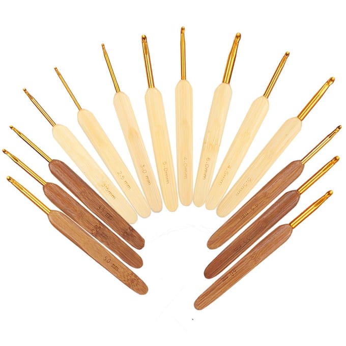 14-delige set goudkop haaknaald pen type bamboe gecarboniseerde handgreep breinaald beige