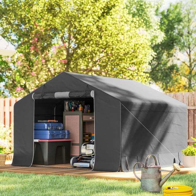 MODFU - Draagbare Opbergtent - Versterkte Constructie En Ventilatie - Voor Tuinopslag - Donkergrijs - 3 X 3 M