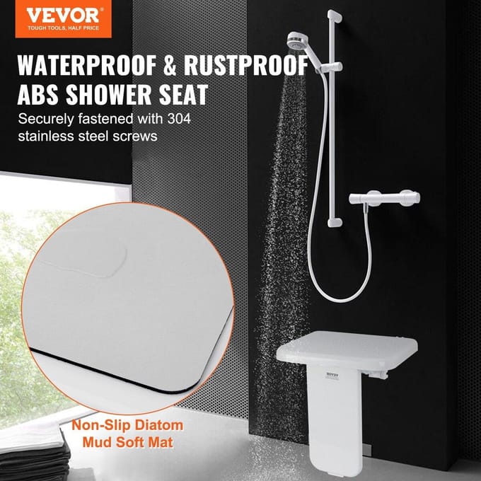 Siège de douche pliable en ABS 15,7'' x 16,7'' Banc de douche mural 440 lbs