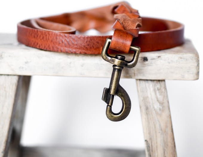 Cooper & Quint Twisted - Hondenriem gevlochten leer - Camel - 105cm - Oud Messing