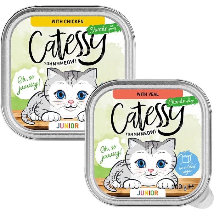32x 100g Catessy Junior Hapjes in Saus Mix (2 soorten) nat kattenvoer