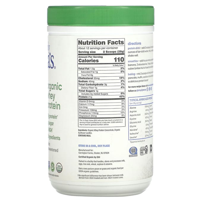 Gewoon Tera's, Biologisch Wei-eiwit, Naturel Ongezoet, 12 oz (340 g)