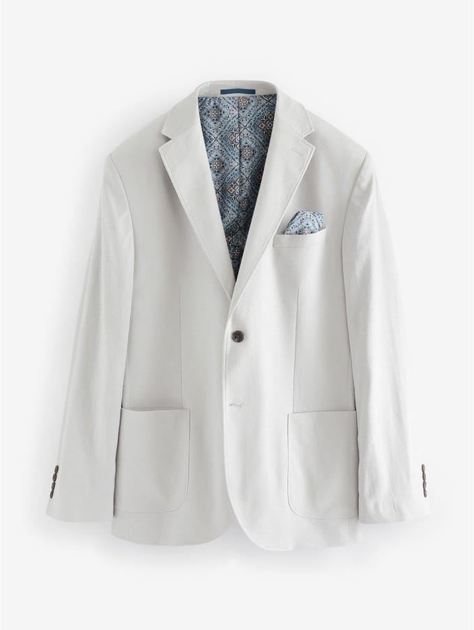 Next - Heren - Normale Pasvorm - Blazer van linnenmix - Grijs