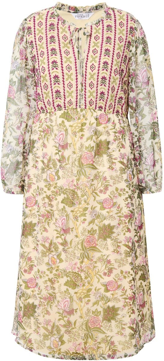 Studio Untold - Dames - Maxi-jurk A-lijn bloemenprint borduursel - Lindegroen - Maat 42+