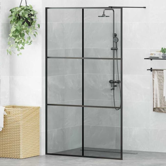 vidaXL - Inloopdouchewand - Zwart - 115 - x - 195 - cm - gehard - glas