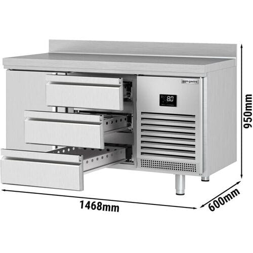 GGM Gastro Kühltisch Premium PLUS - 1468x600mm - mit 1 Tür - 3 Schubladen - mit Aufkantung
