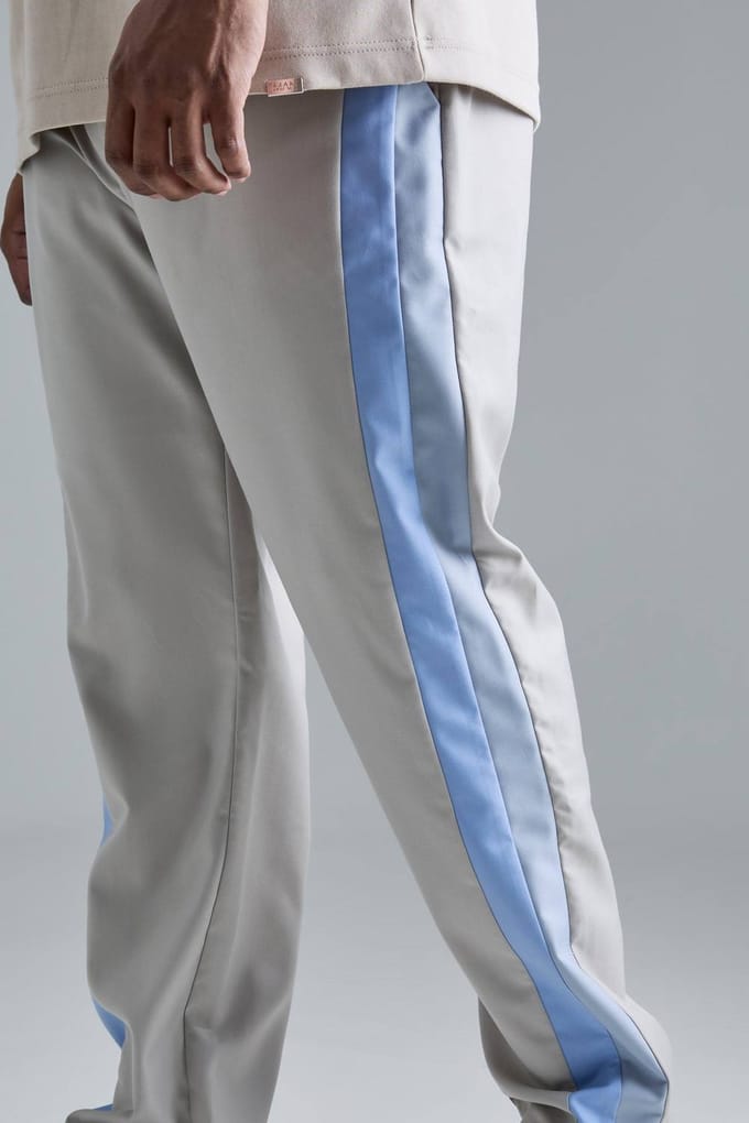 Plus Skinny Fit Colour Block Panel Suit Trouser | Grey | Size 48
