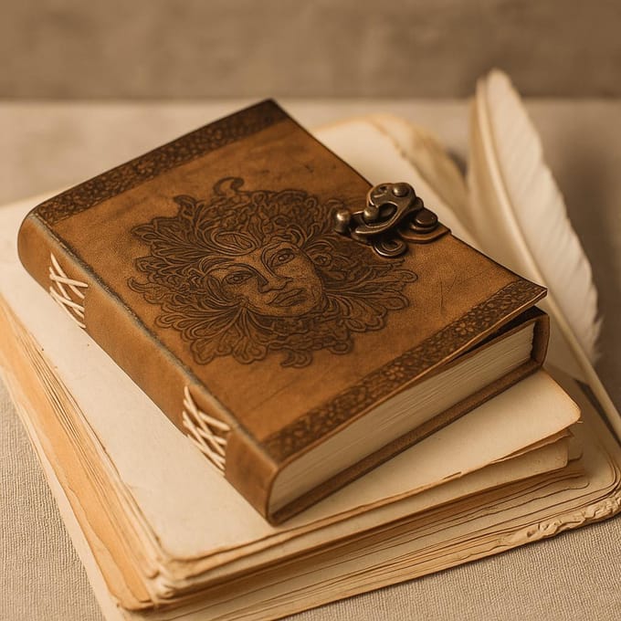 Leren Notitieboek -  Greenman - Handgemaakt - 20x15cm