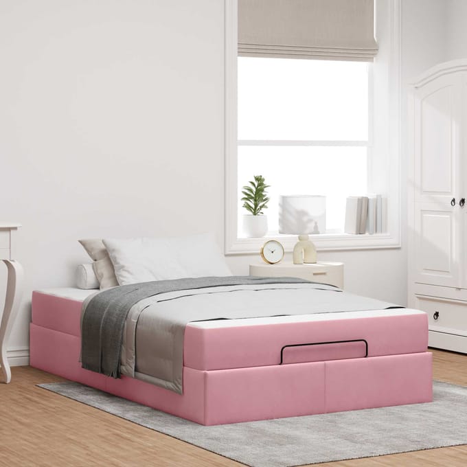 vidaXL - Bedframe - met - matras - 2 - st - Roze - Fluweel