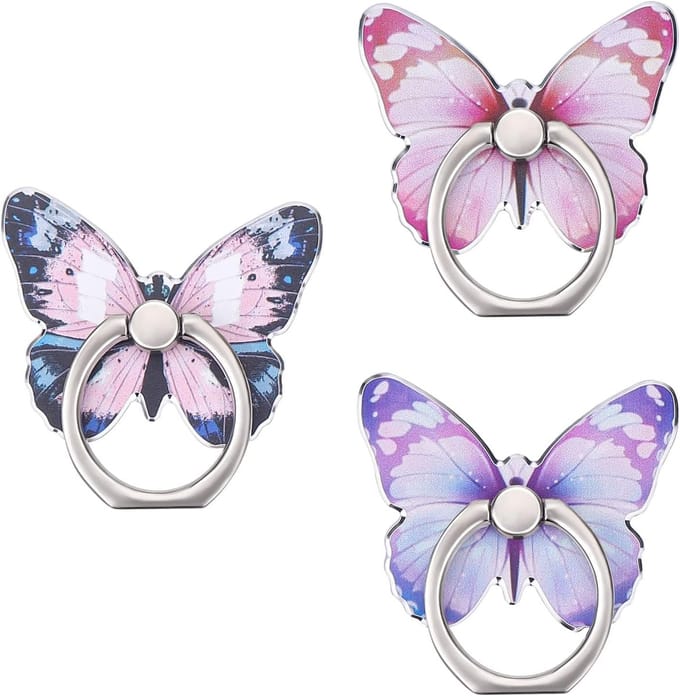 Solidchoice - Set van 3 Telefoon Ringhouders met Vlinderpatroon