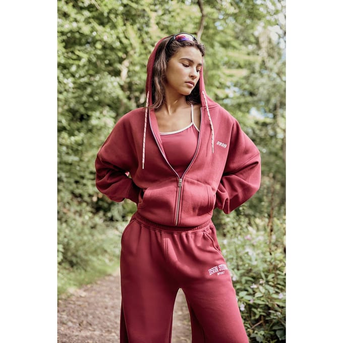 Dames DSGN Studio Sport Rits Oversized Hoodie | Bordeaux Rood | Maat: Small