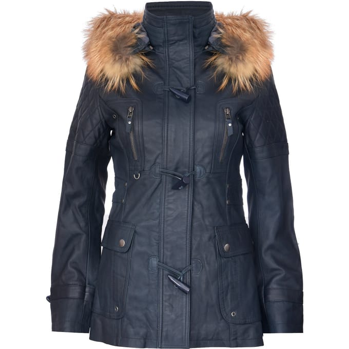 Dames gewatteerde leren parka met capuchon-Northampton