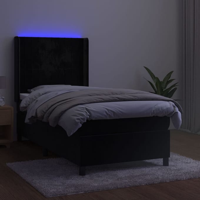 vidaXL - Boxspring - met - matras - en - LED - fluweel - zwart - 100x200 - cm